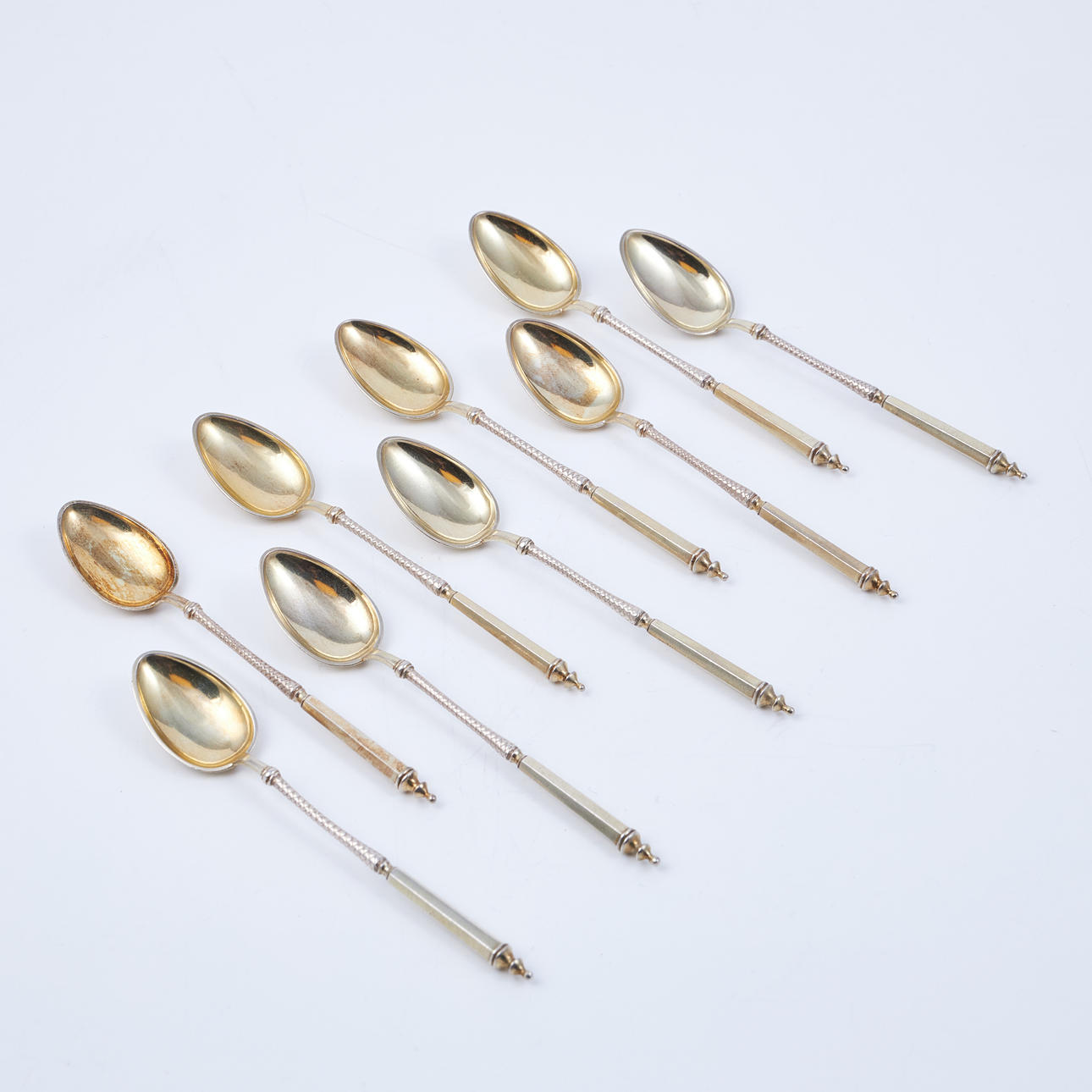 COFFEE SPOONS, 9 pcs., silver in case, Simon Groth (active 1863-1904), 1882 Denmark, total weight 92,5 g.