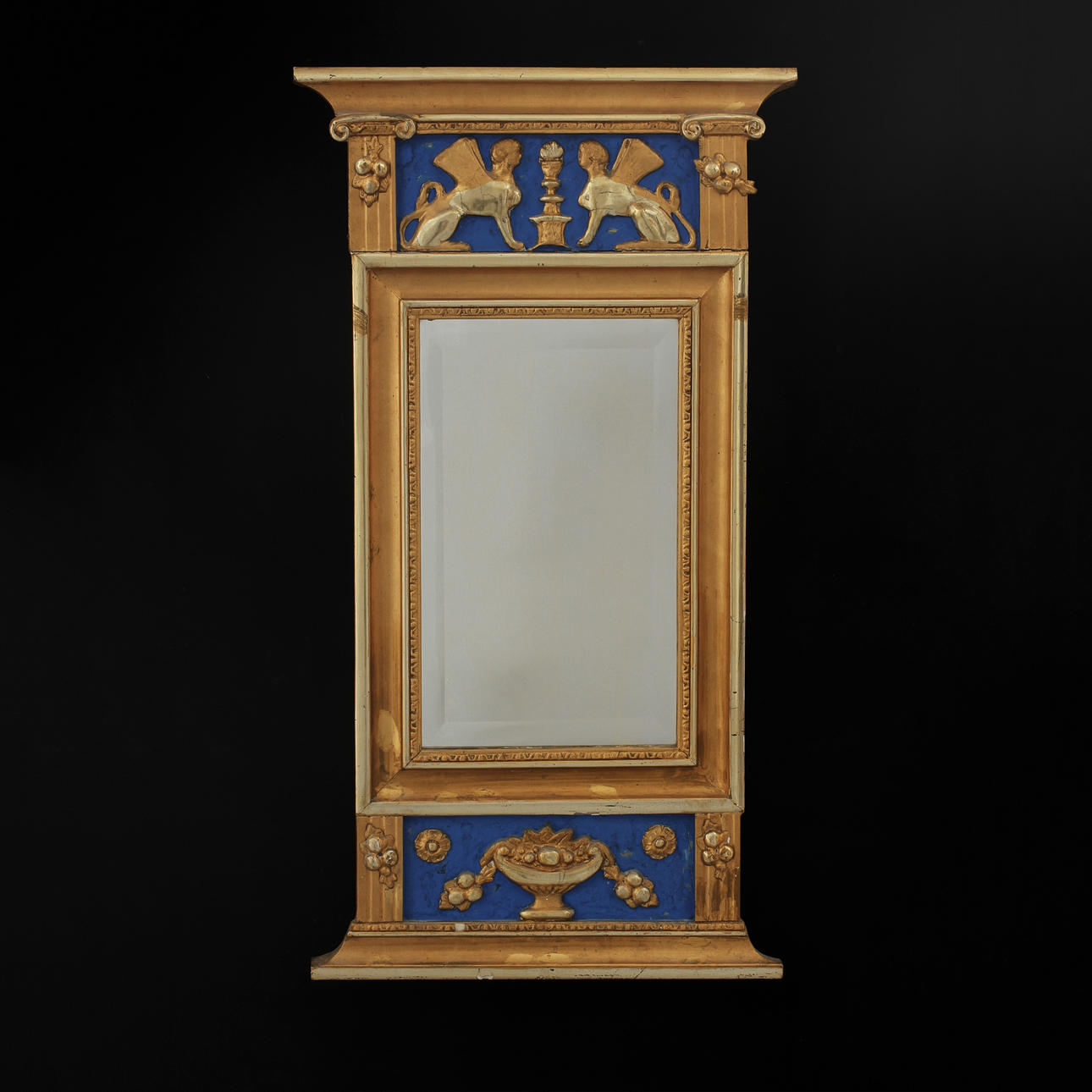 SPEGEL, förgylld och blåmålad, empirestil 18/1900-tal.