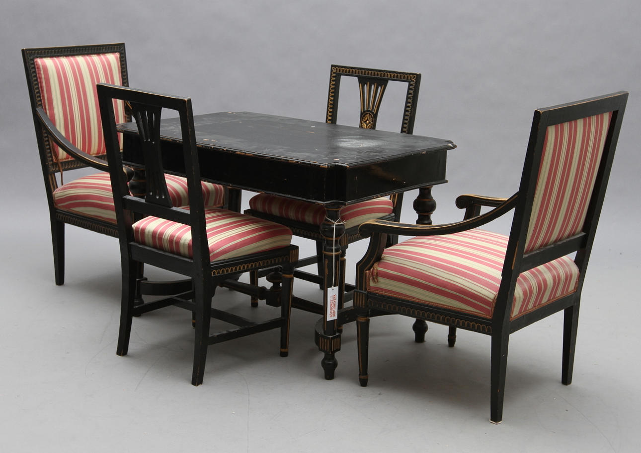 SALONGSGRUPP, 6 delar, gustaviansk/gustaviansk stil, 1800/1900-tal.