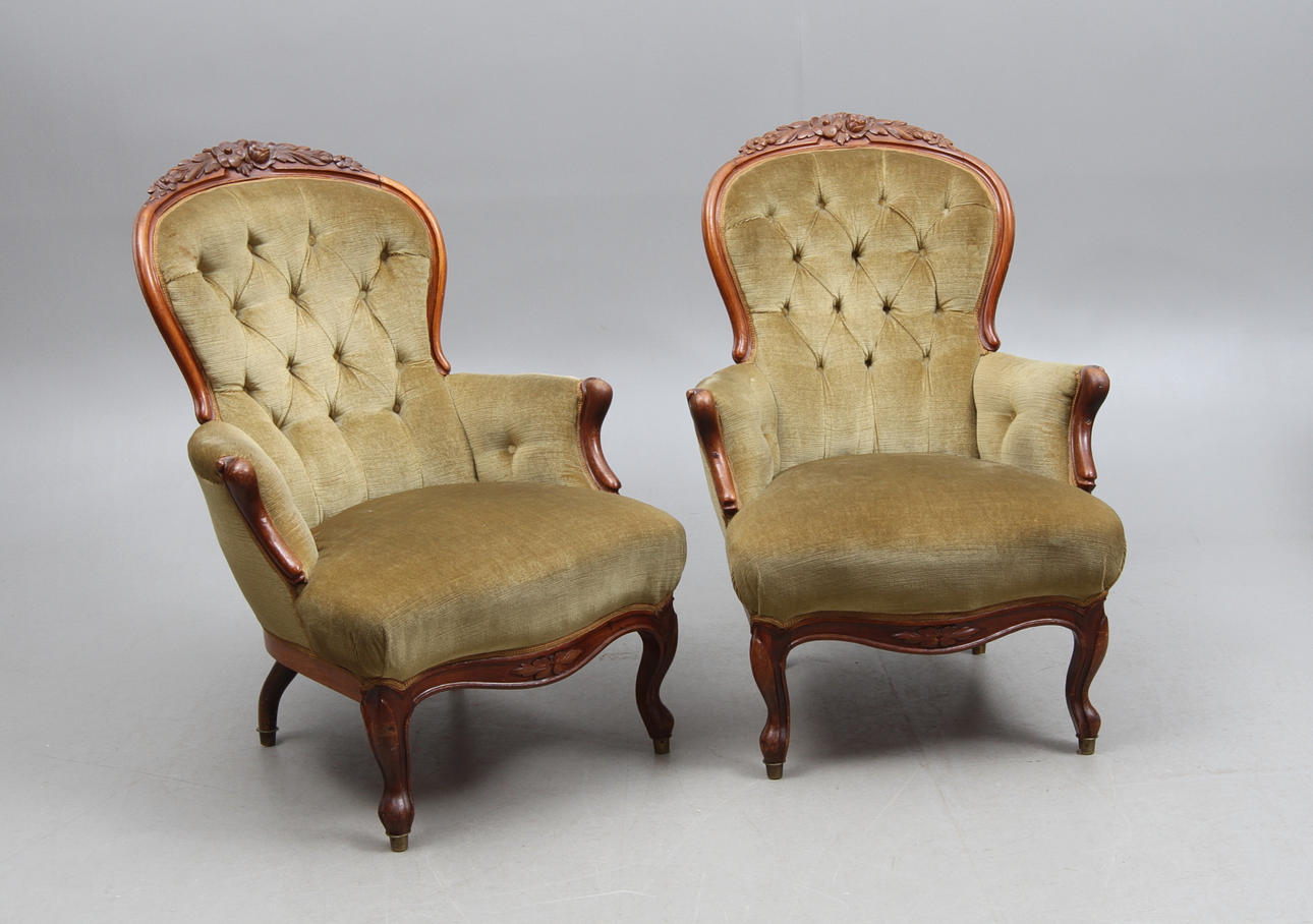 FÅTÖLJER, 1 par, nyrokoko, 1800-tal.