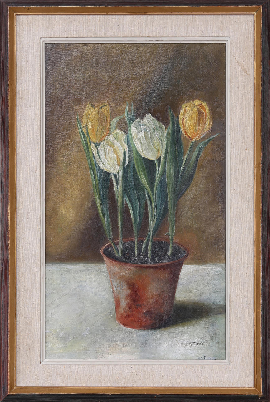 OIDENTIFIERAD KONSTNÄR. Tulpanerna, olja på duk, signerad, E.Ekwall.