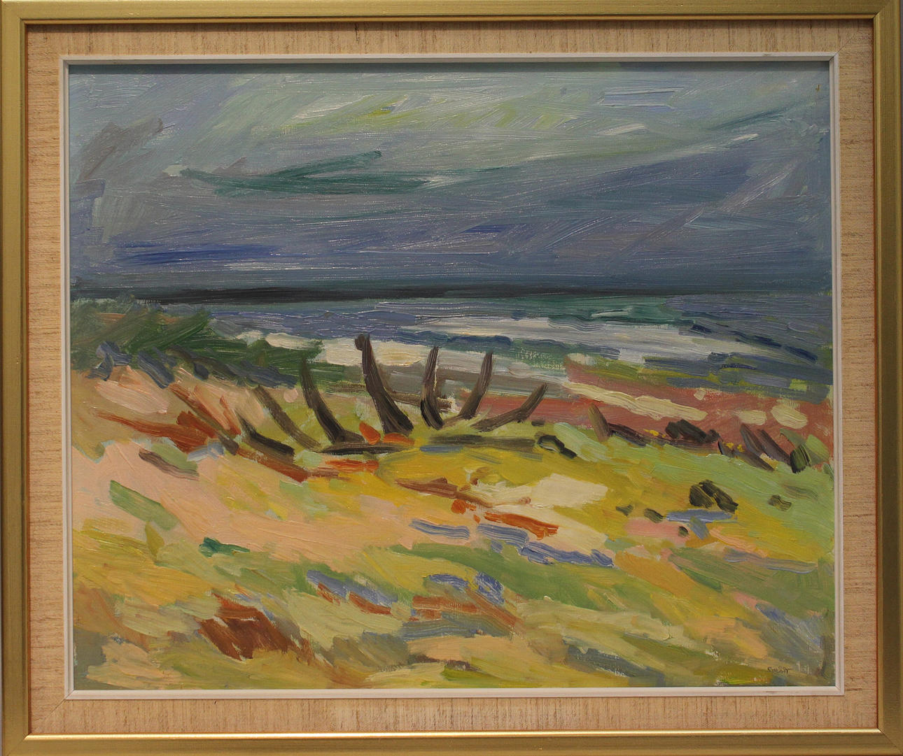 BIRGER STRÅÅT. "Bråviken, storm med vrak". Olja på duk. Signerad Strååt.