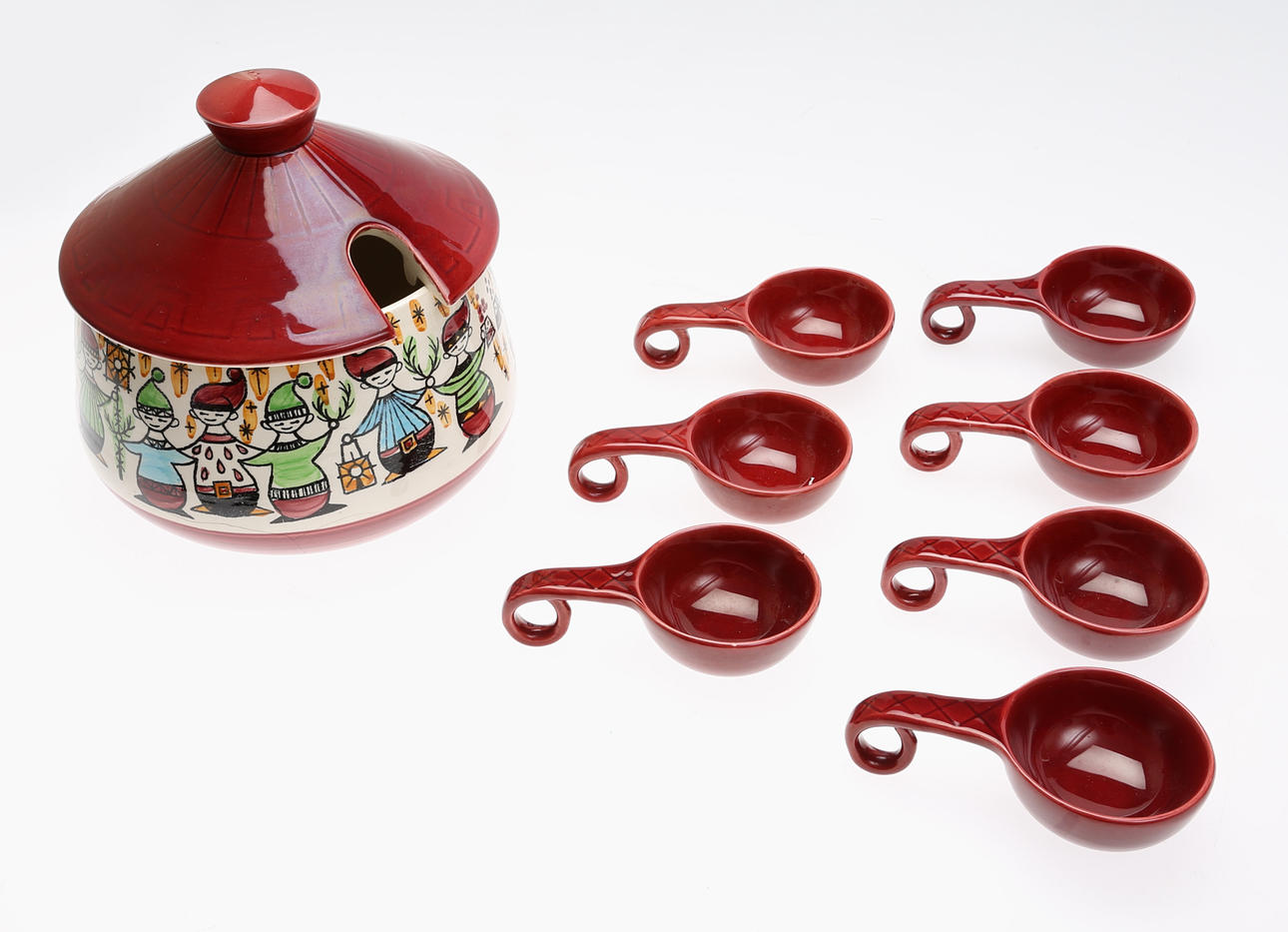 GLÖGGSKÅL samt SKEDAR, 8 delar, JIE, 1900-talets mitt.