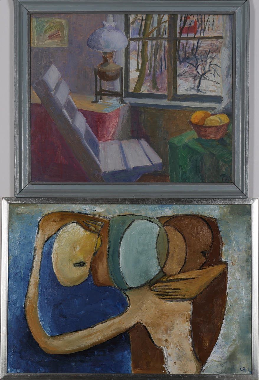 OIDENTIFIERAD KONSTNÄR. PARTI KONST, 2 st, olja på duk, olja på pannå, otydligt signerade.