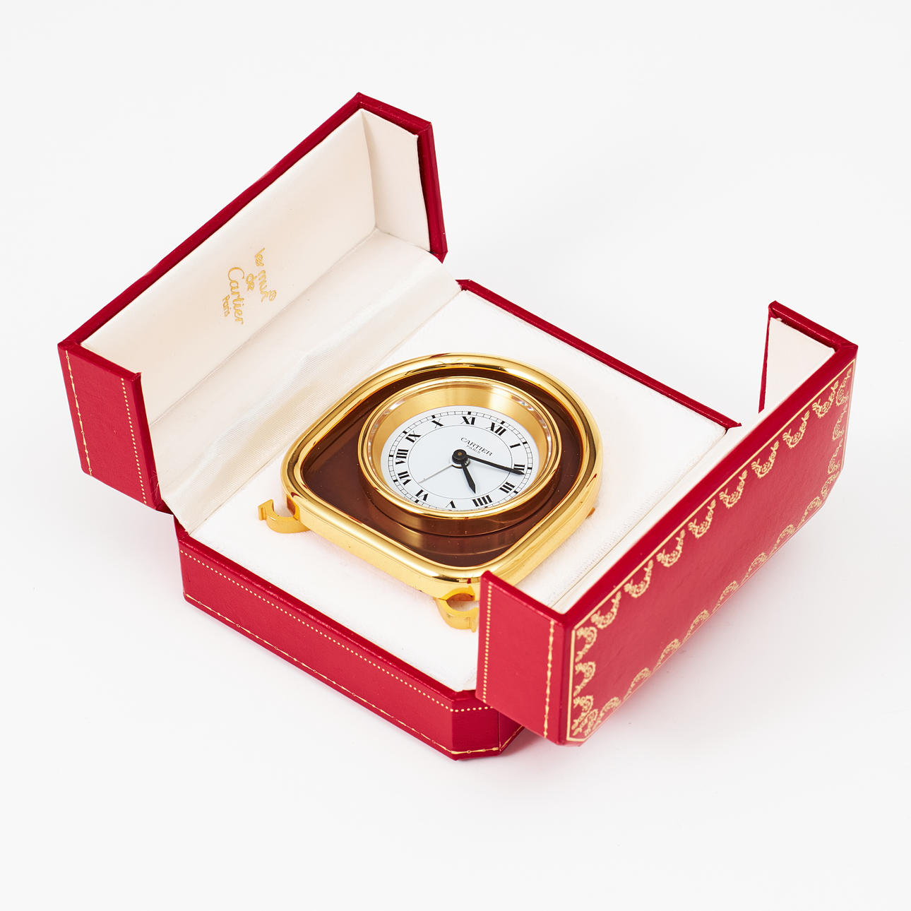 CARTIER, a table clock, gilt metal, 1980s.