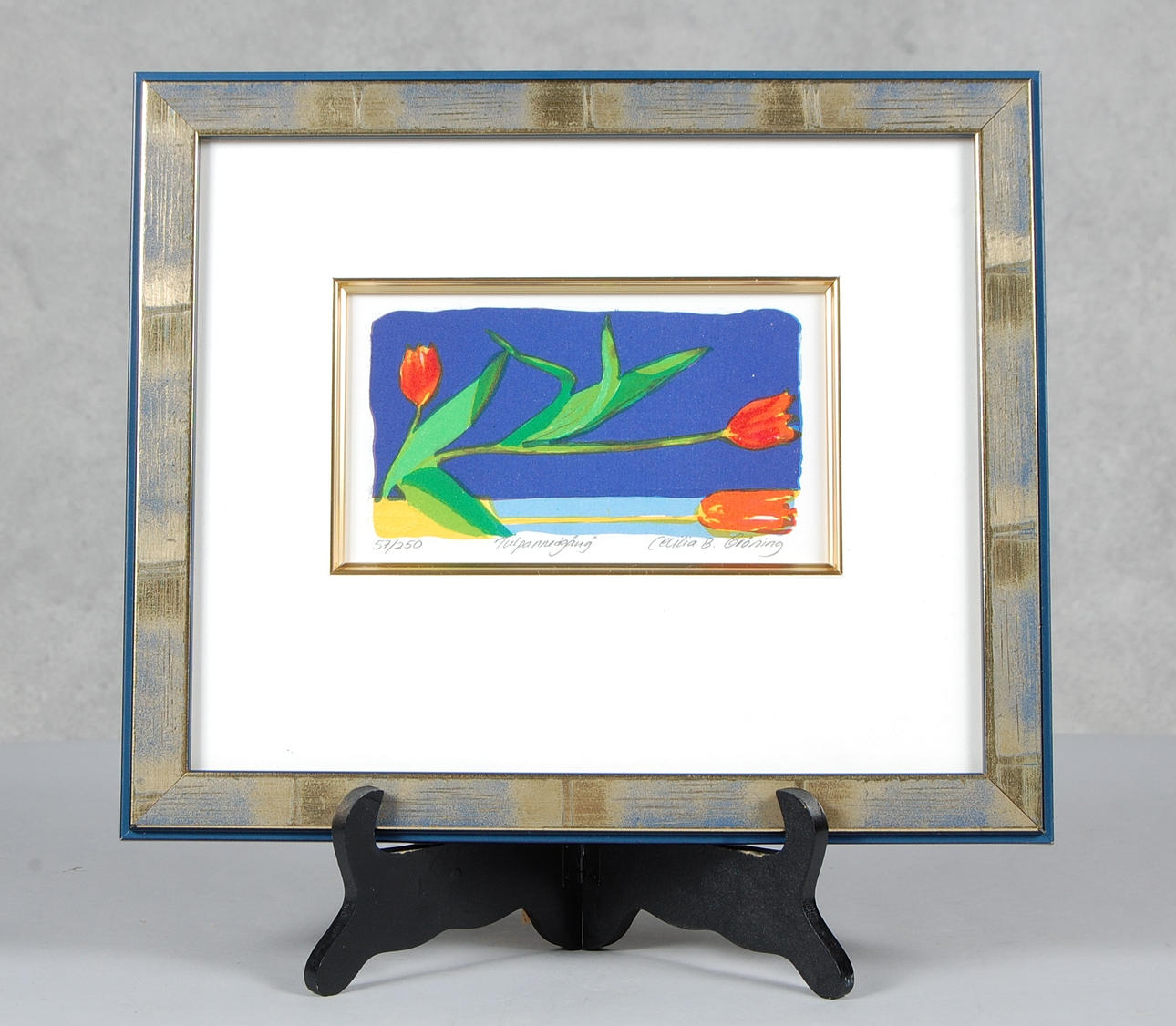 CECILIA GRÖNING. färglitografi, signerad, numrerad 57/250 " Tulpannedgång".