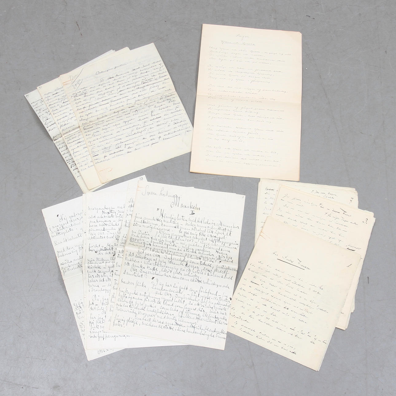 HANDSKRIFTER, 4 st, Sven Lidman, Daniel Fallström, Per Hallström samt Fredrik Böök, 1900-tal.