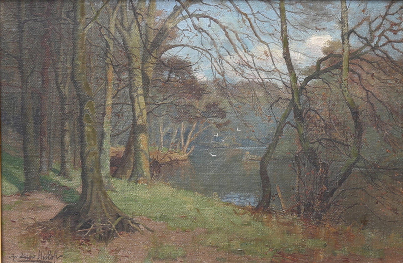 ANDREW HISLOP. Oil on canvas, watercourse, signed.