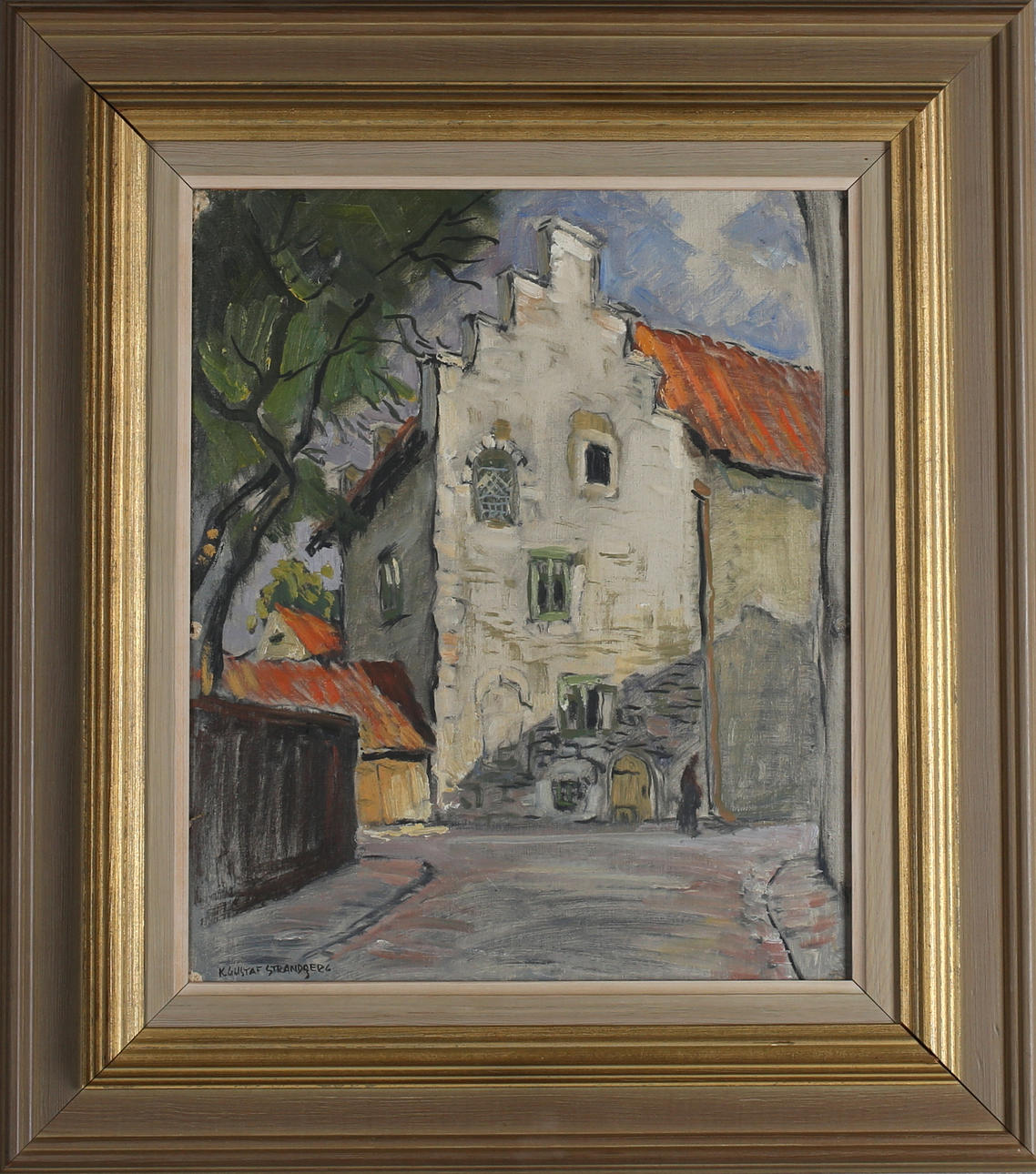 KARL GUSTAF STRANDBERG. Gatuvy, Visby, olja på pannå, signerad.