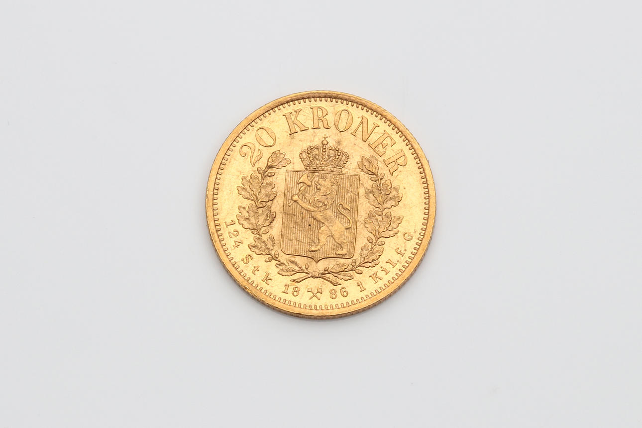 GOLD COIN, 21,6k gold, 20 kroner, Oscar II, Norway 1886, weight ...
