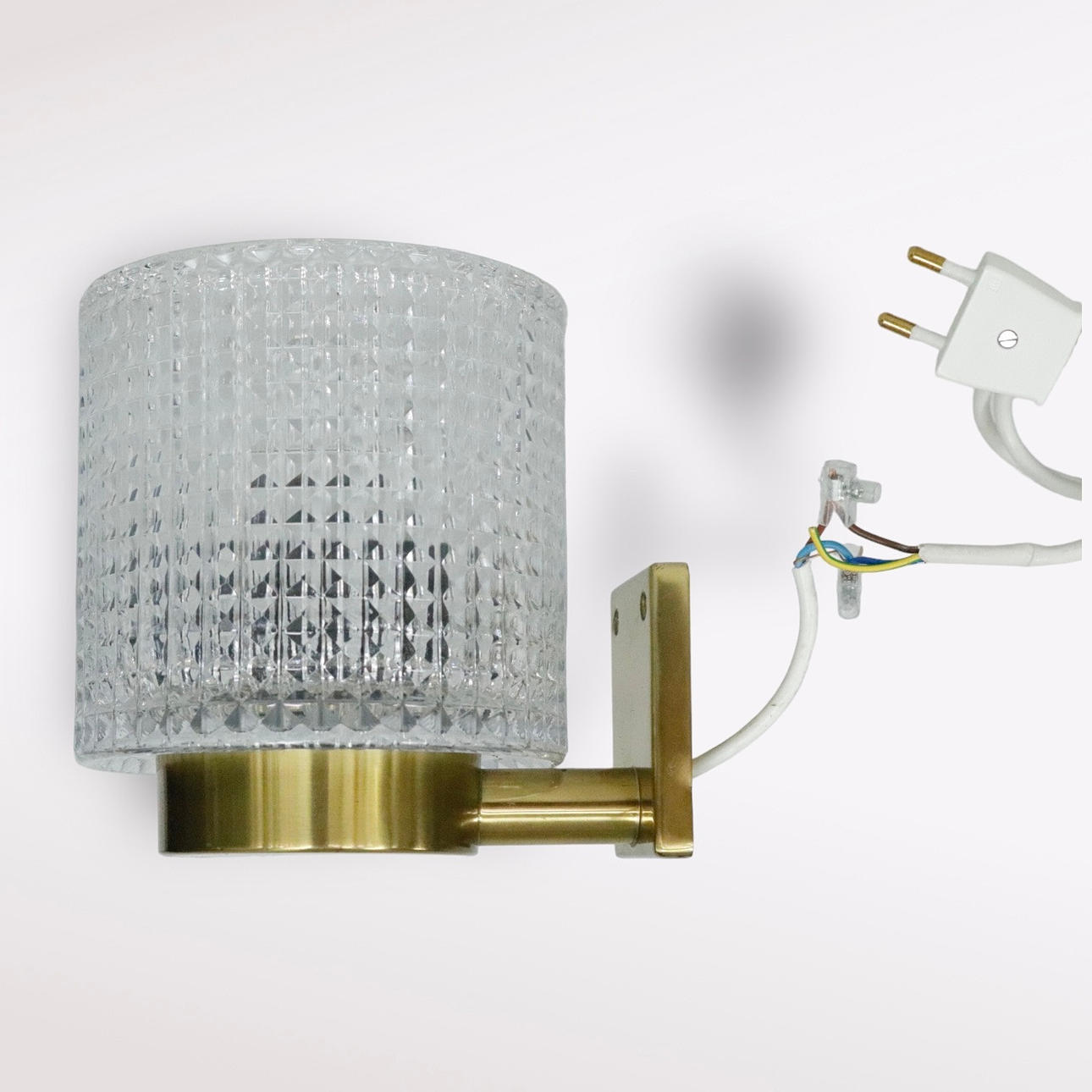 VÆGLAMPE, messing og glas, Carl Fagerlund, Orrefors.