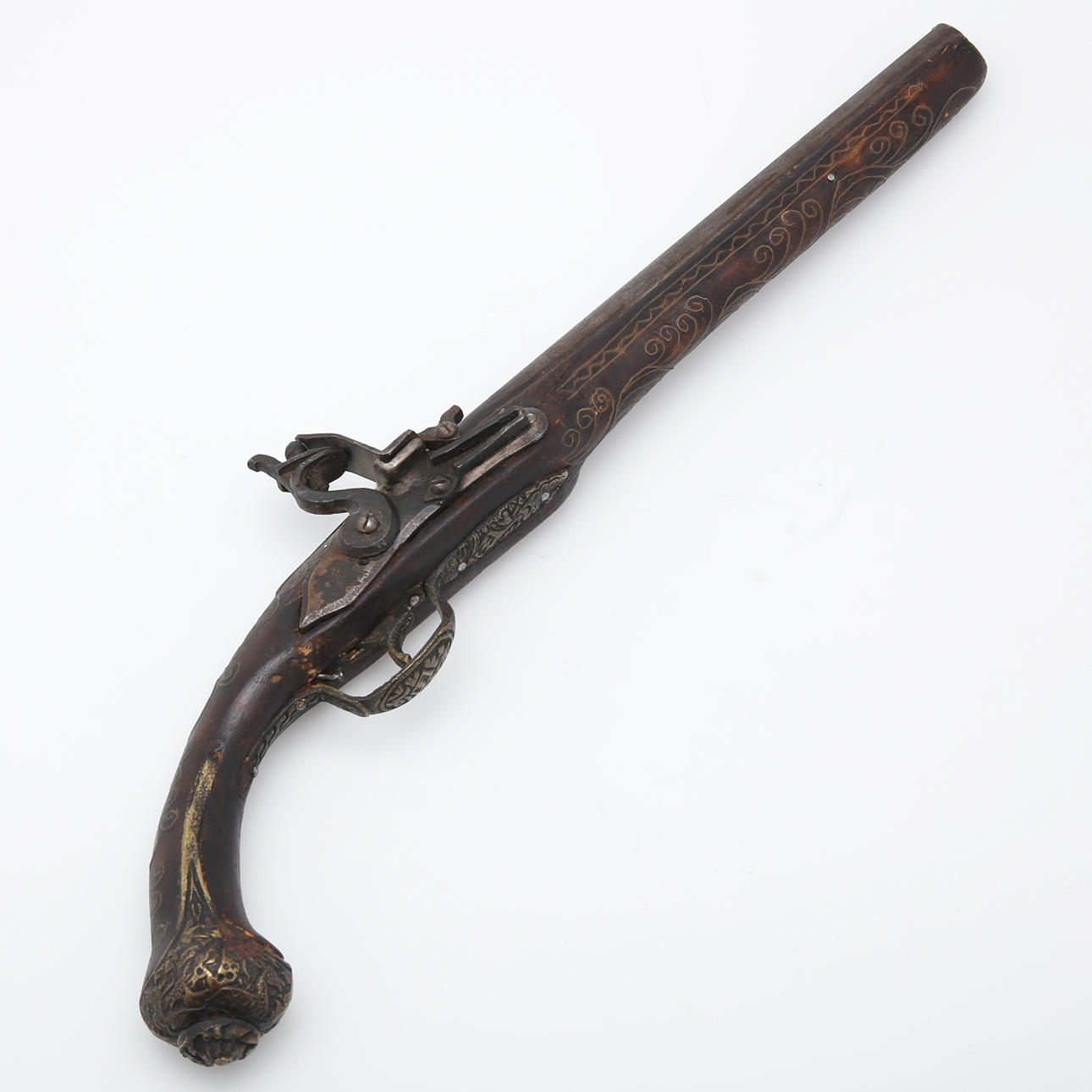 An oriental flintlock pistol, 17th/19th century.
