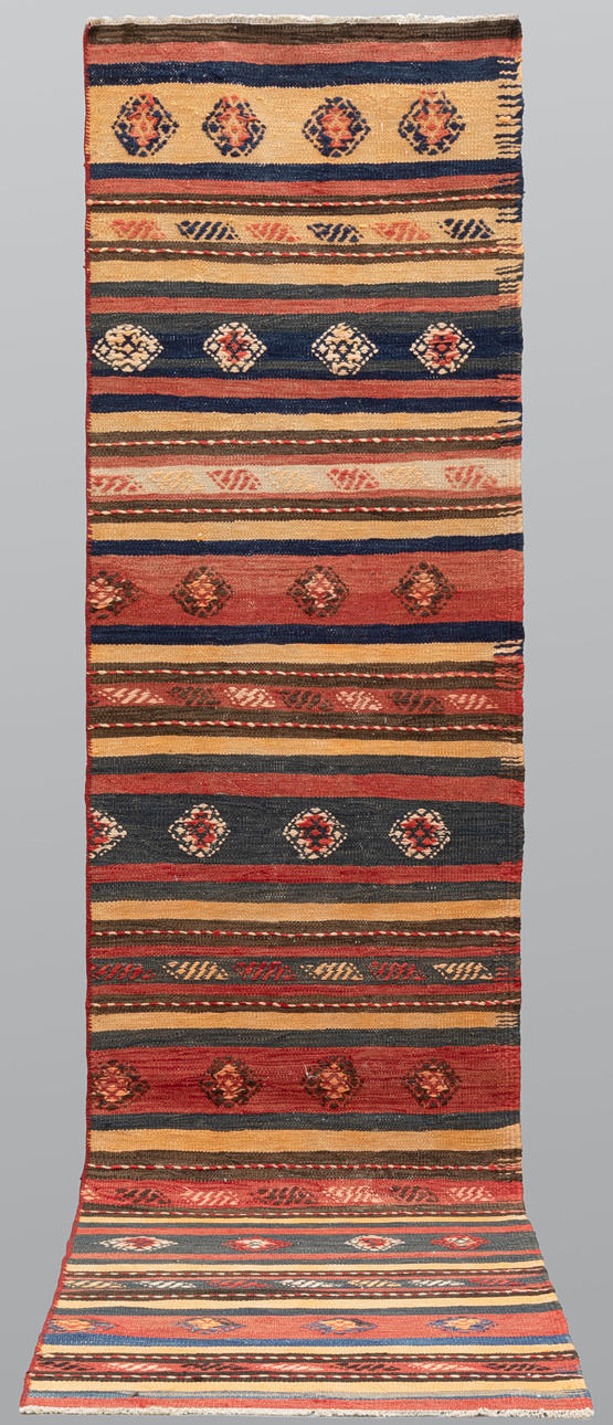 TEPPICH. Nomad Kelim, Pflanzenfarben, 310 x 73 cm.