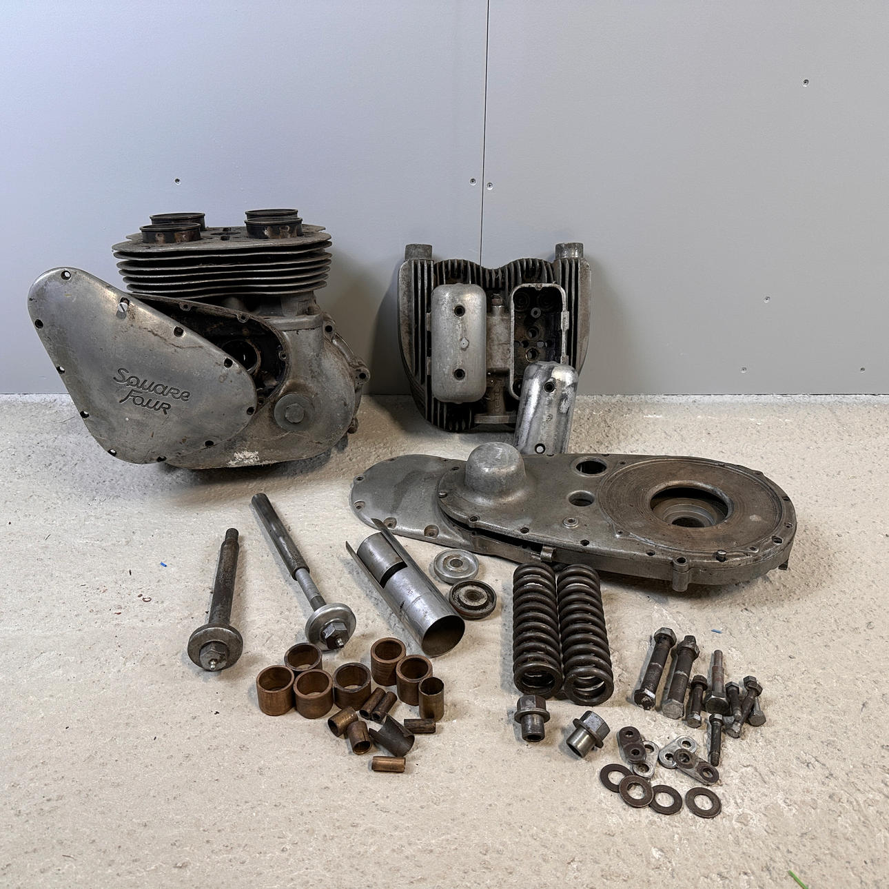 ARIEL, engine parts, for a model Square Four, 1950s, England.