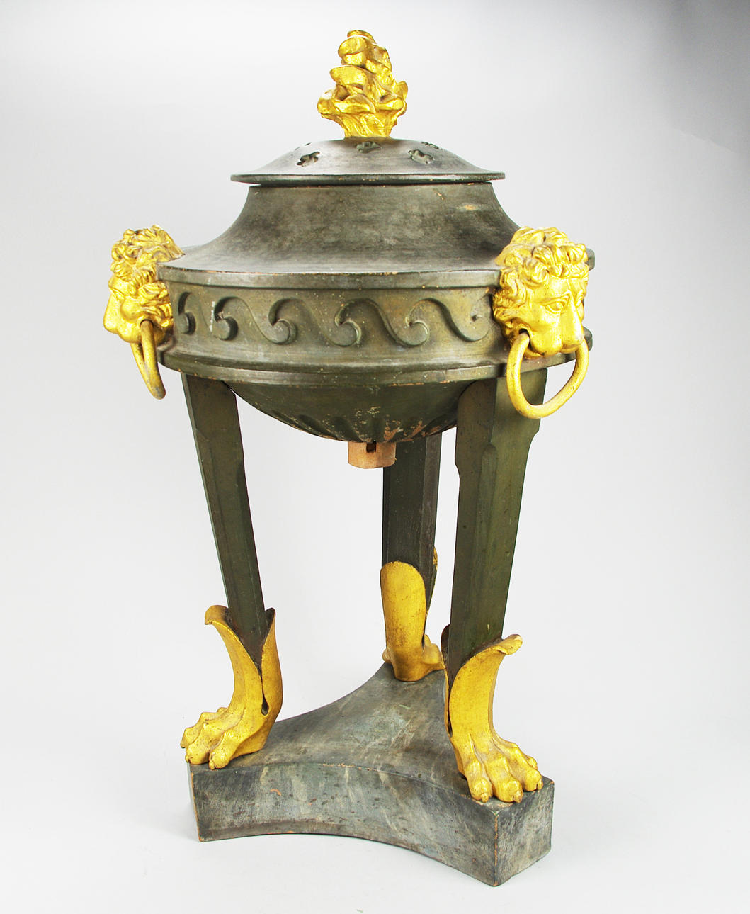 URNA PÅ BENSTÄLLNING, stengods/trä, Skottorp slott, empire.