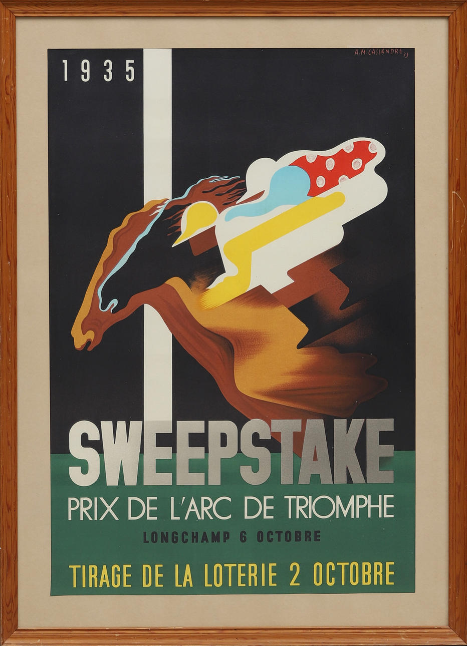 A.M. CASSANDRE. Lithographic poster, “Sweepstake, 1935", Paris 1985.