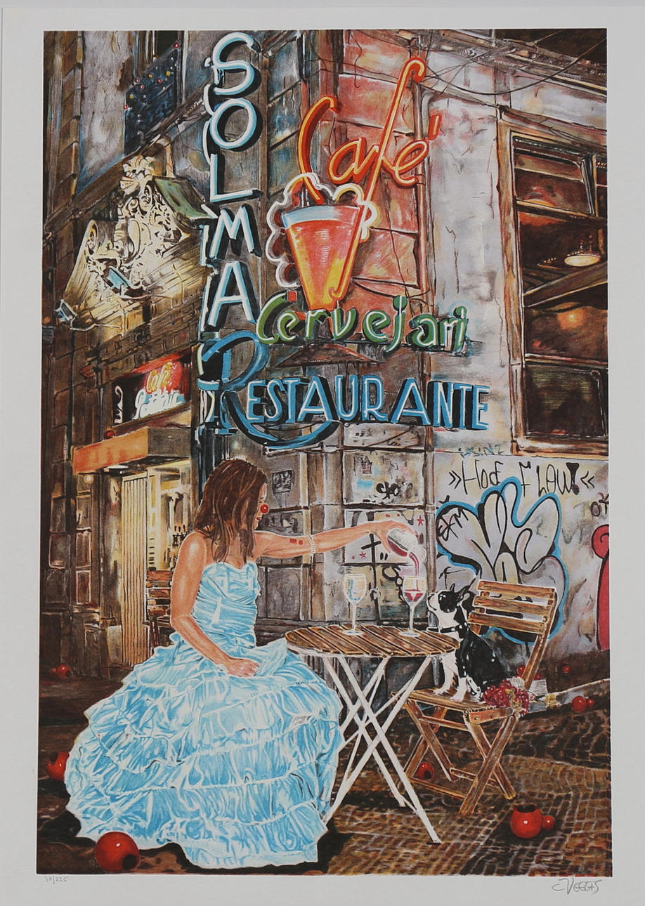 CAROLINA AF UGGLAS. Nescafé med sällskap, färglitografi nr 30/225, signerad C Ugglas.