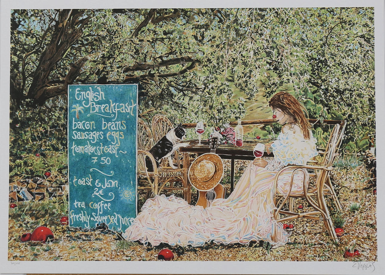 CAROLINA AF UGGLAS. English breakfast med Niva, färglitografi nr 30/225, signerad C Ugglas.