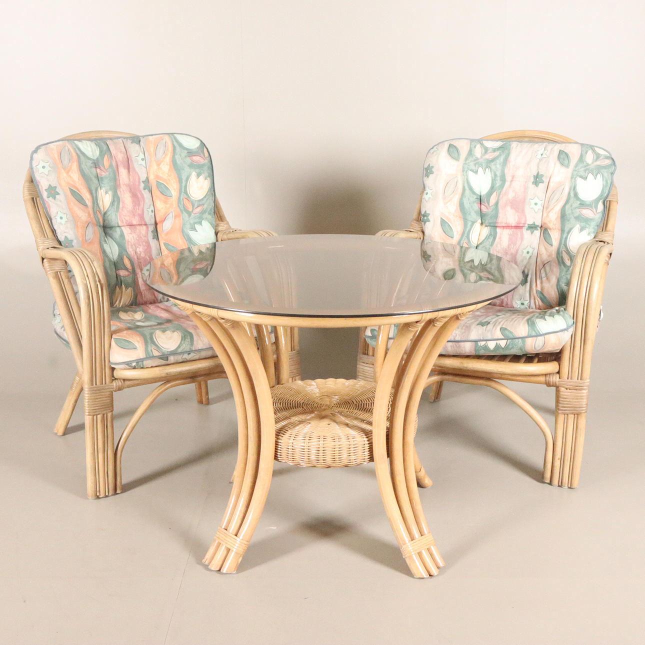 ARMCHAIRS 1 pair with TABLE, rattan.