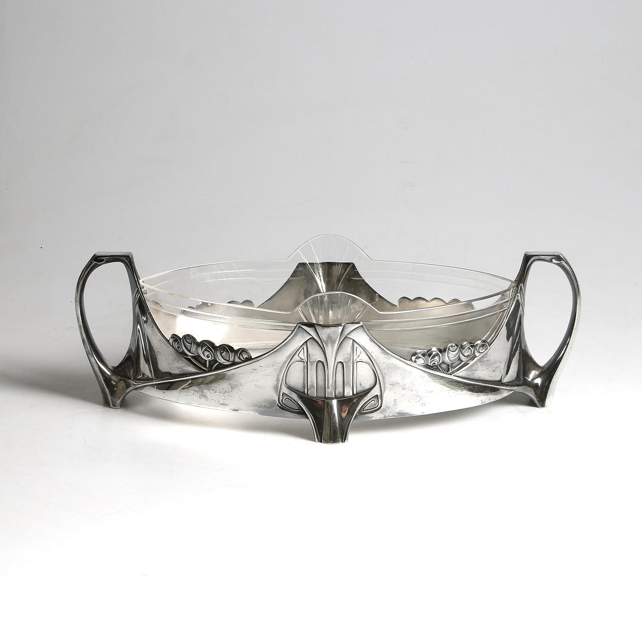 JARDINIÈRE, nysilver samt glas, WMF Württembergische Metallenwarenfabrik, Tyskland. Jugend, omkring år 1900.