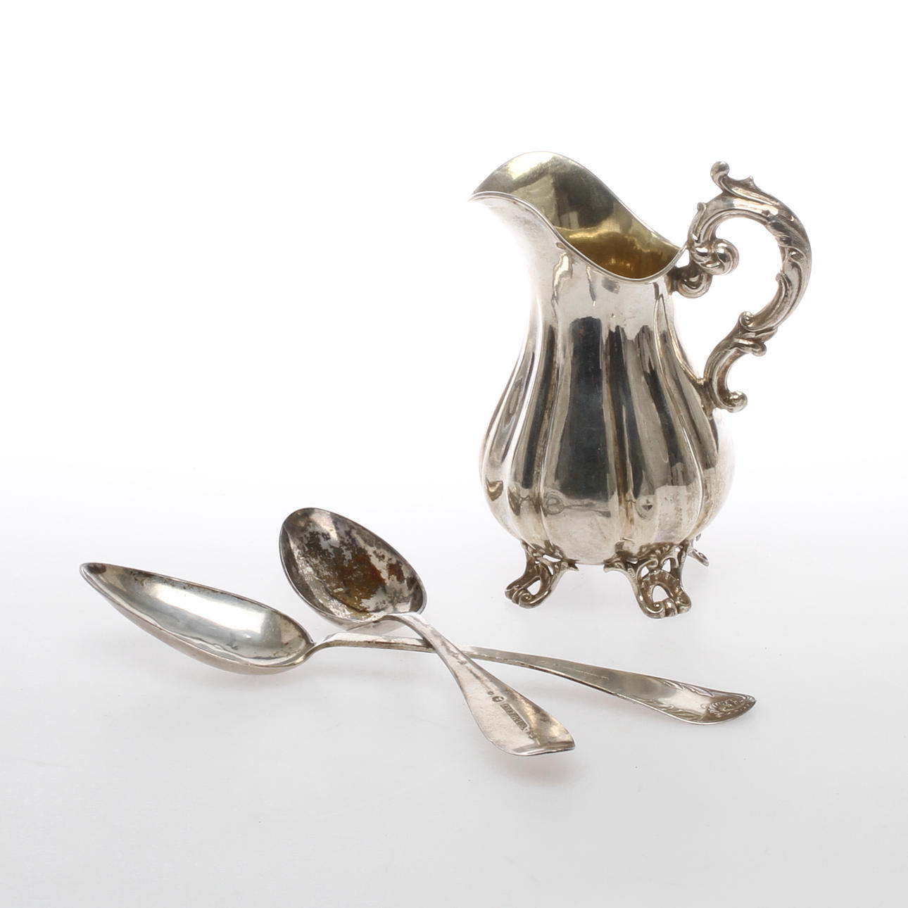 KANNA samt SKEDAR 2 st, silver, Sverige, 1800-tal.