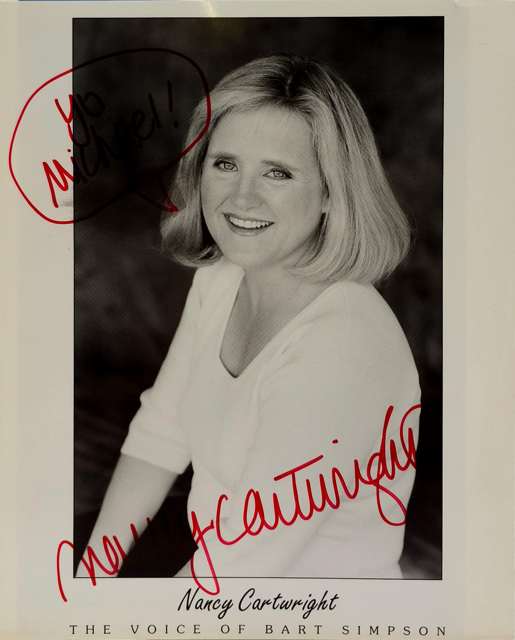 NANCY CARTWRIGHT (BART SIMPSON). DEDICATED AUTOGRAPH ON PAPER.