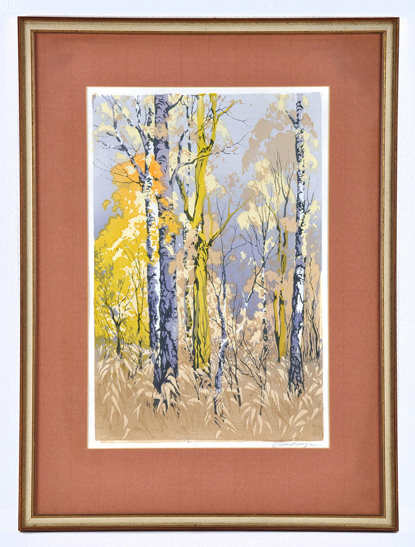 OSCAR DROEGE. Björkträd i vårsolsken.