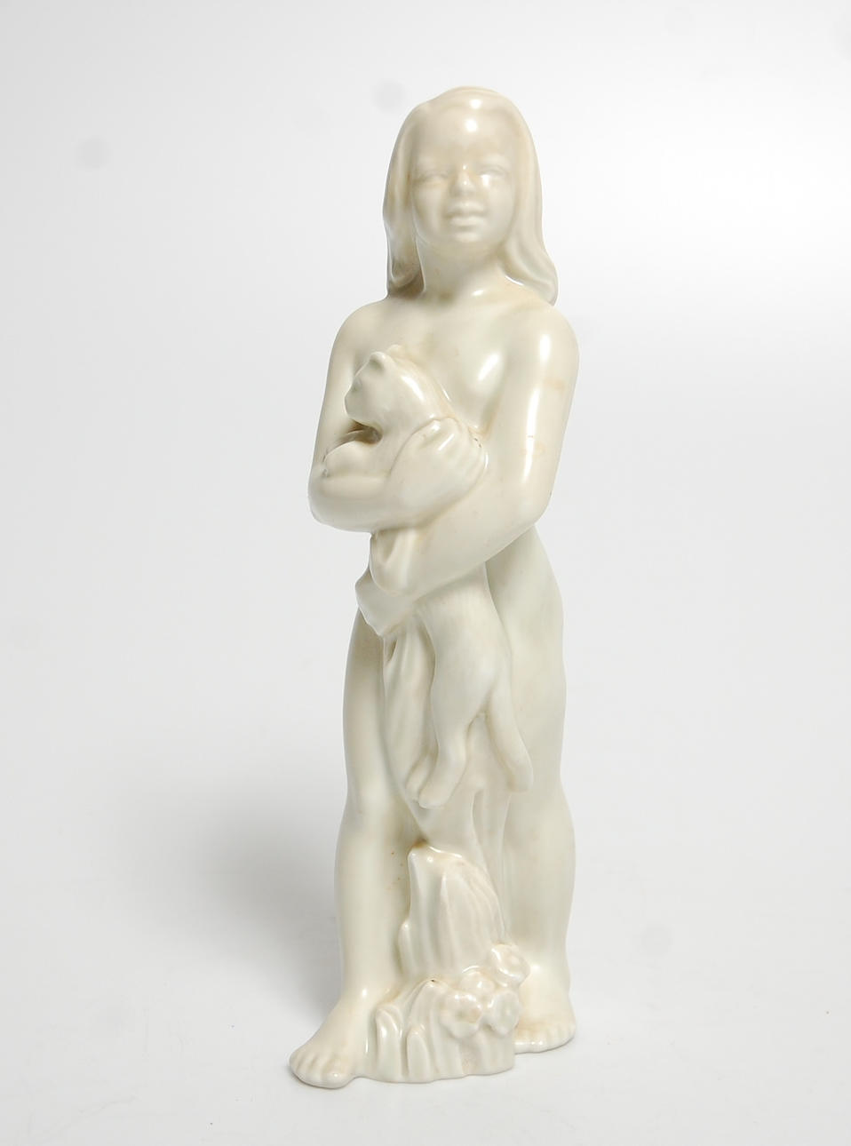 FIGURIN, stengods " Flicka med katt " Harald Salomon, Rörstrand.