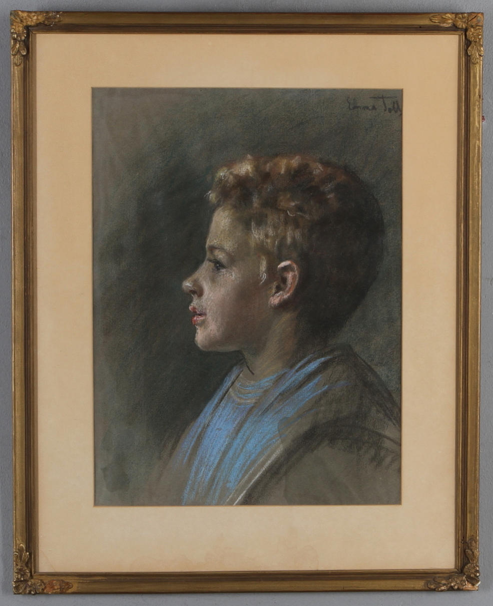 EMMA TOLL. Pojkporträtt, pastell, signerad.