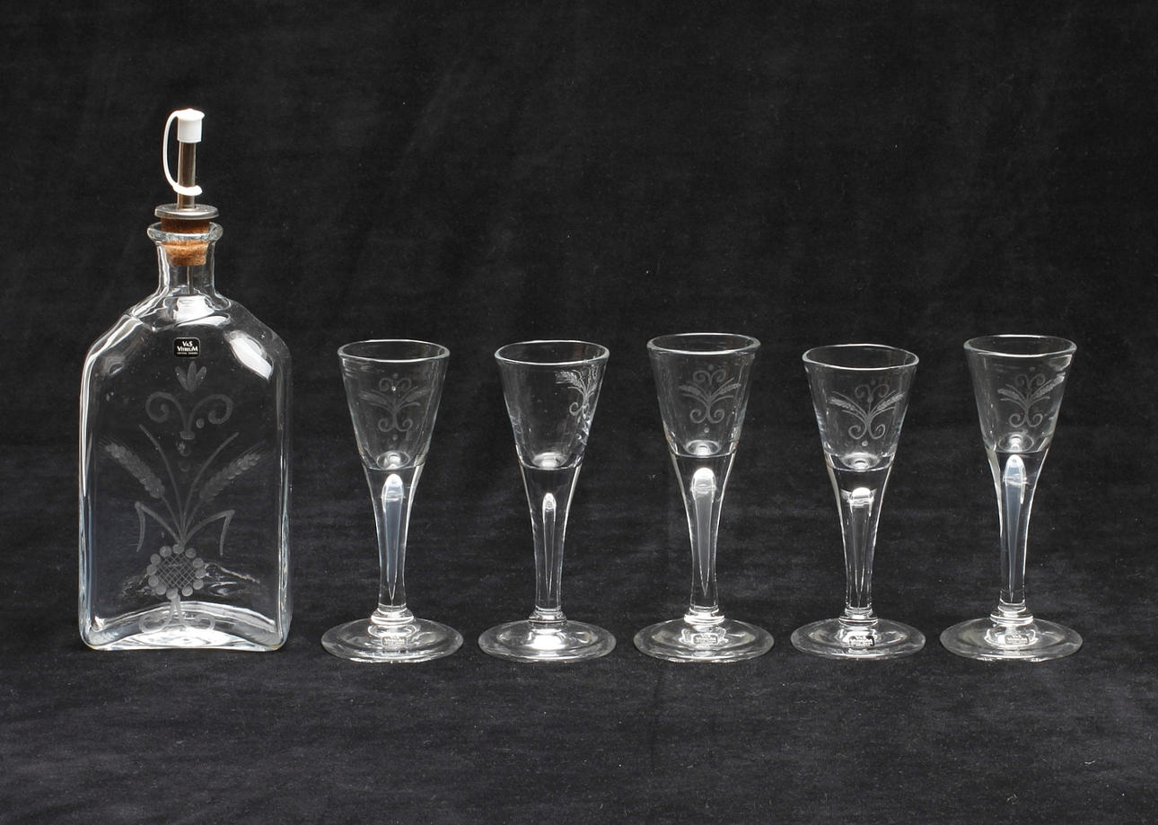 SNAPSGLAS, 5 st och FLASKA, glas, Vas Vitreum.