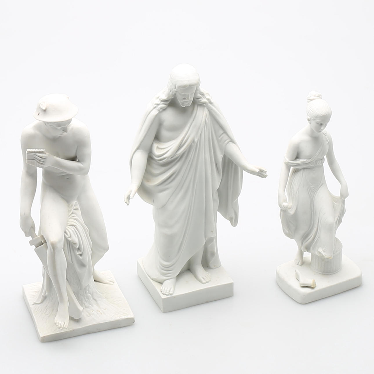 BERTEL THORVALDSEN. EFTER. Figuriner, 3 st, parian. 1800/1900-tal. Bl.a Bing&Gröndal.