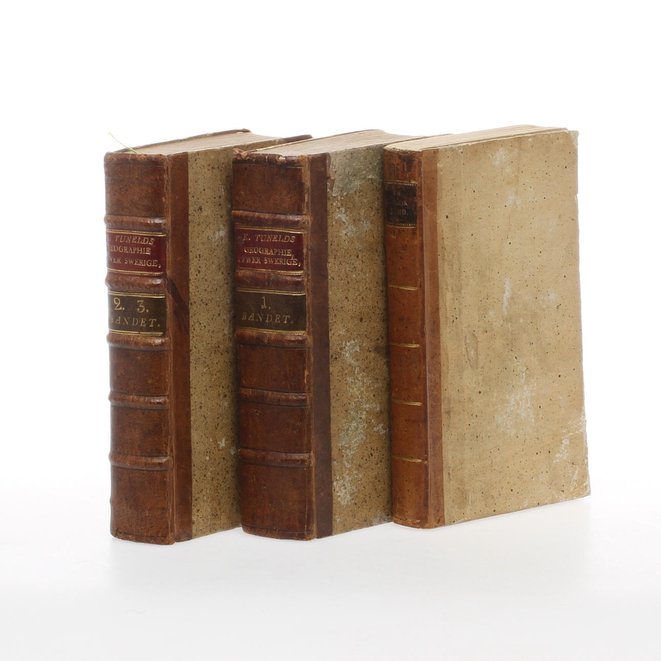 BÖCKER, 3 st, "Geographie öfver Konungariket Swerige samt Därunder hörande Länder", del 1-3, Eric Tuneld, 1786-1792 samt "Samlingar til en Beskrifning öfwer Norrland...Första Afdelningen om Gestrikland", Hülphers, 1793.