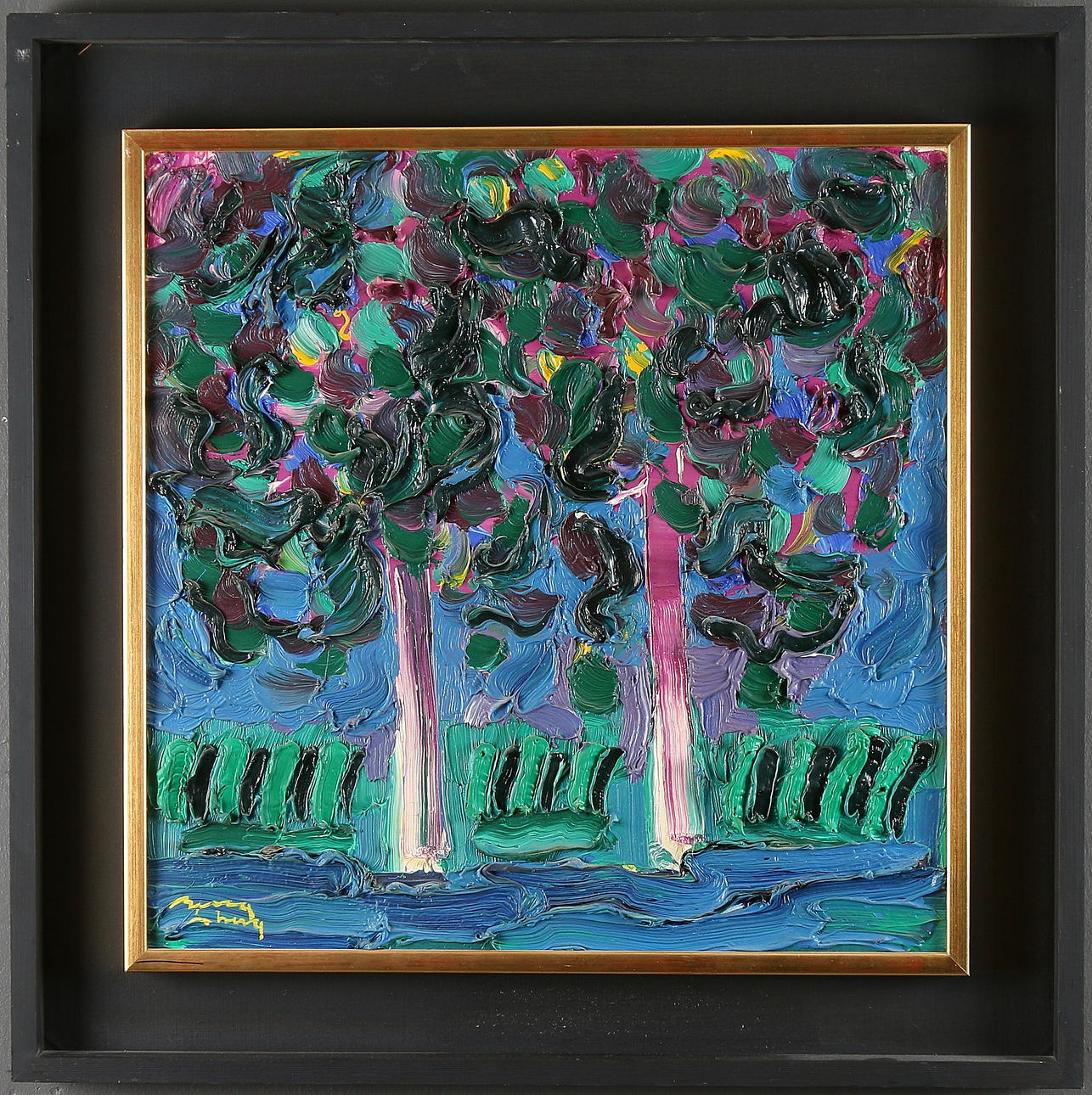 BENGT ÅBERG. Träd vid vatten, olja på duk. signerad.