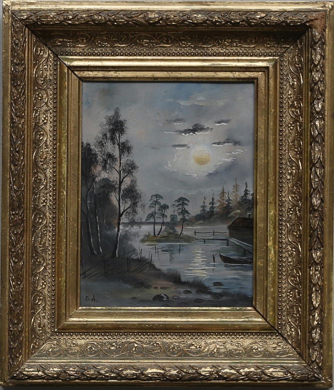 OIDENTIFIERAD KONSTNÄR. 2 st, Olja på pannå, signerade GA.