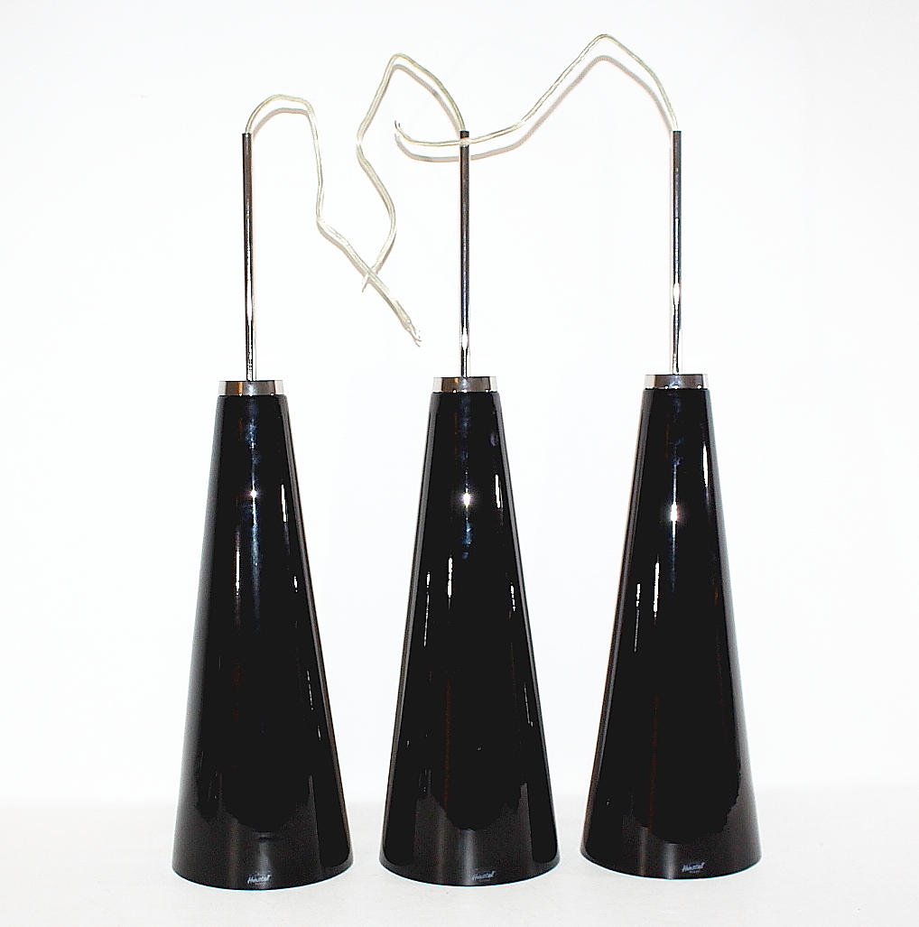 TAKLAMPOR, 3 st, svarta, glas metall, Herstal Danmark.