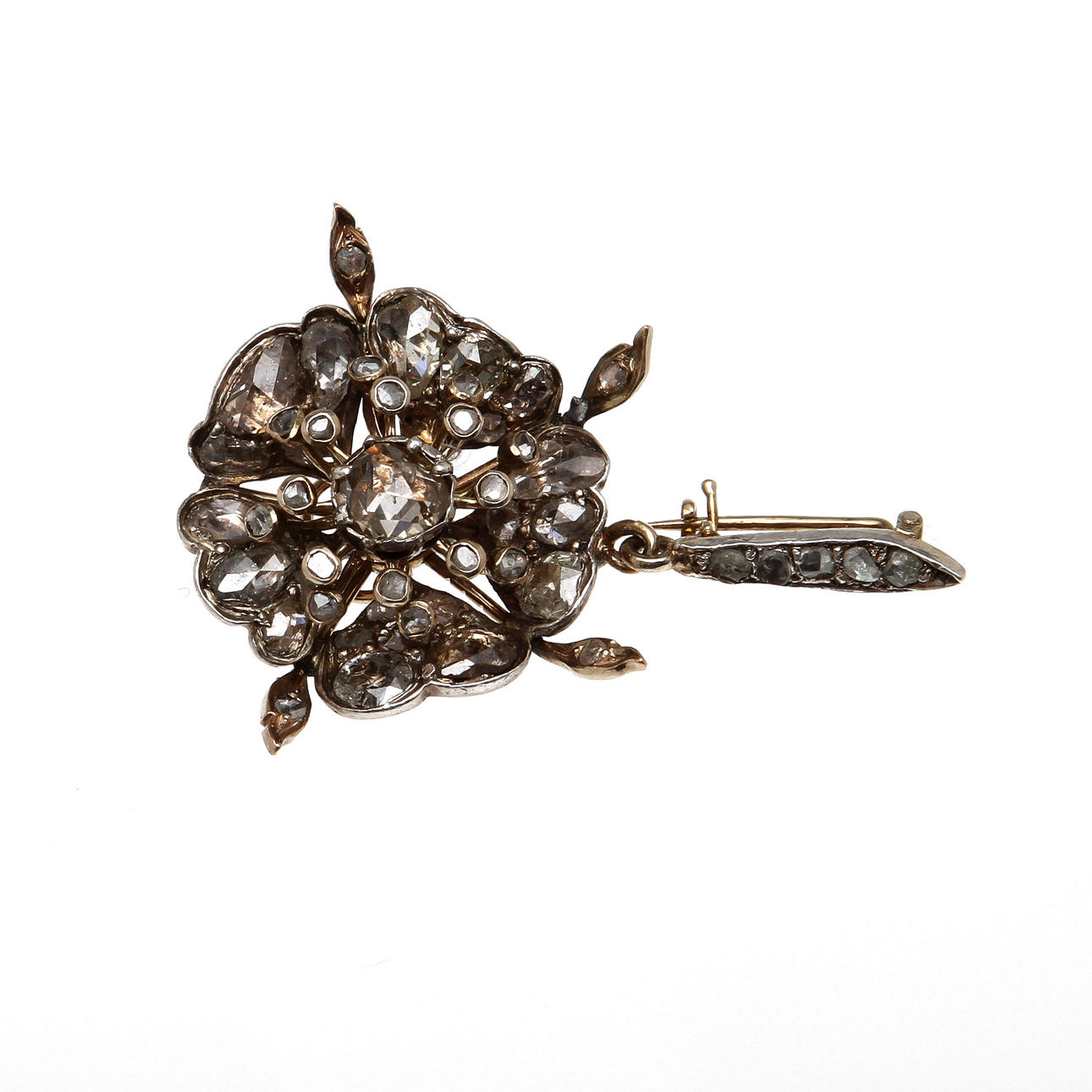 BROSCH/HÄNGE, 18k guld med rosenstenar, totalvikt ca 8,2 gram.