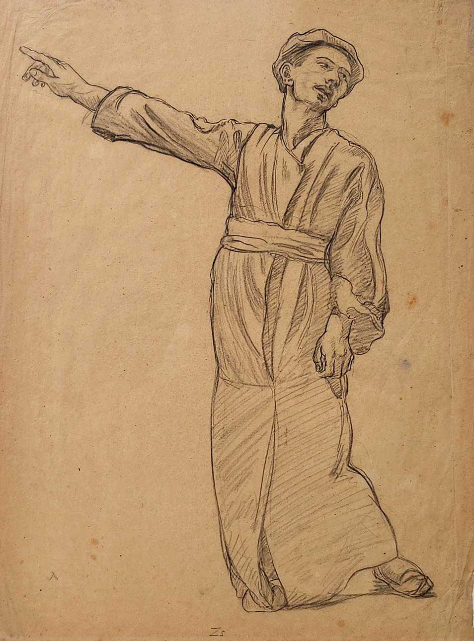 ANÓNIMO. PEASANT. CARBON DRAWING ON PAPER.