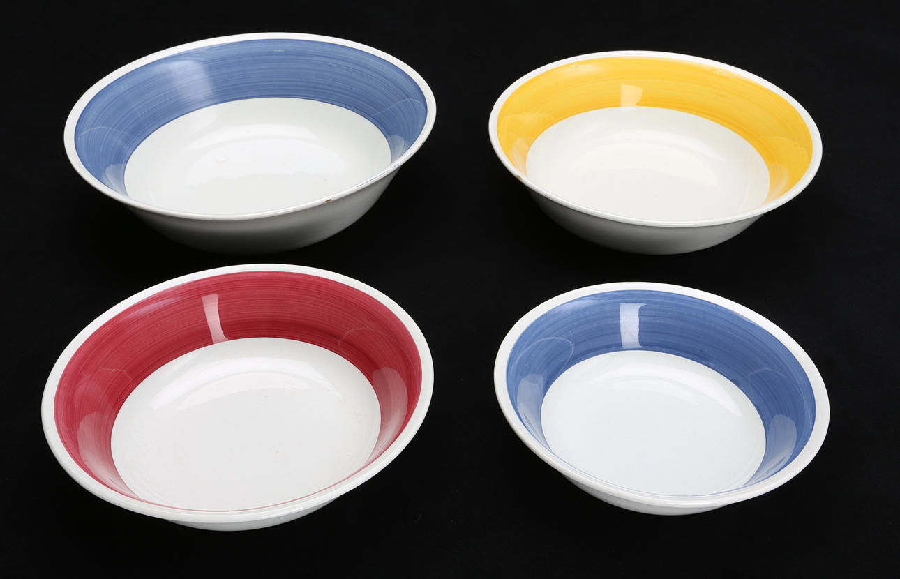 SKÅLAR, 4 st, flintgods, "Colores", Stig Lindberg för Gustavsberg, 1900-tal.