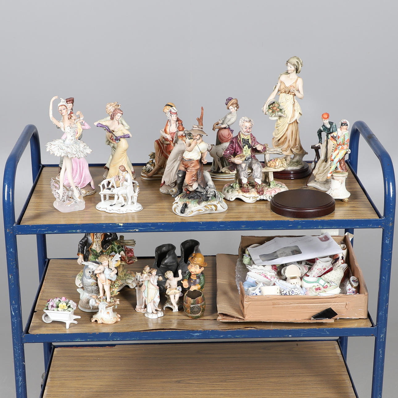 CAPODIMONTE FIGURES & VARIOUS OTHER FIGURES & PORCELAIN SHOES.
