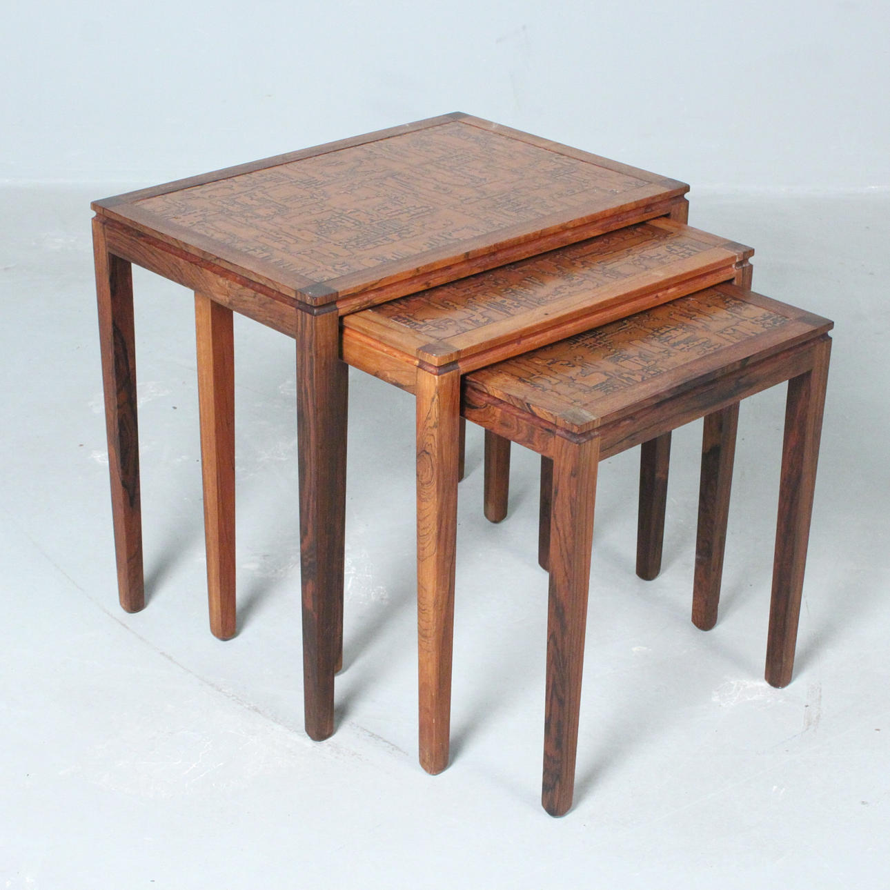 Three sets tables with copper inlays from the 1970s. Furniture - Tables ...