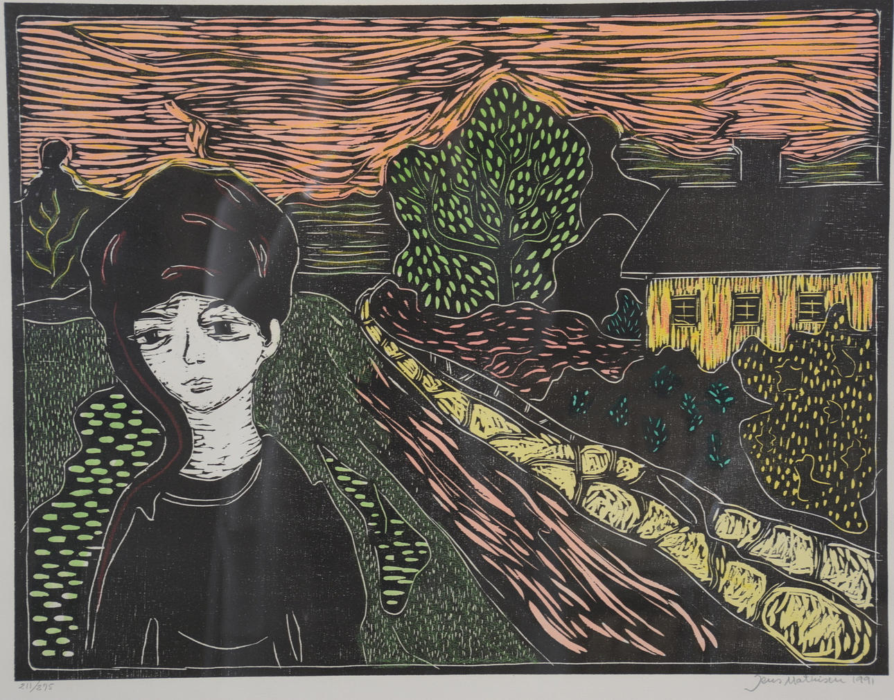 JENS MATHISEN. Kolorerat träsnitt.