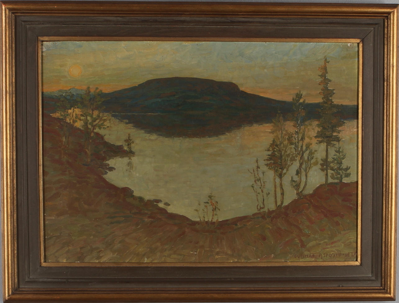 GUNNAR ASPLUND. Landskapsmotiv, olja på pannå, signerad samt otydlig datering.