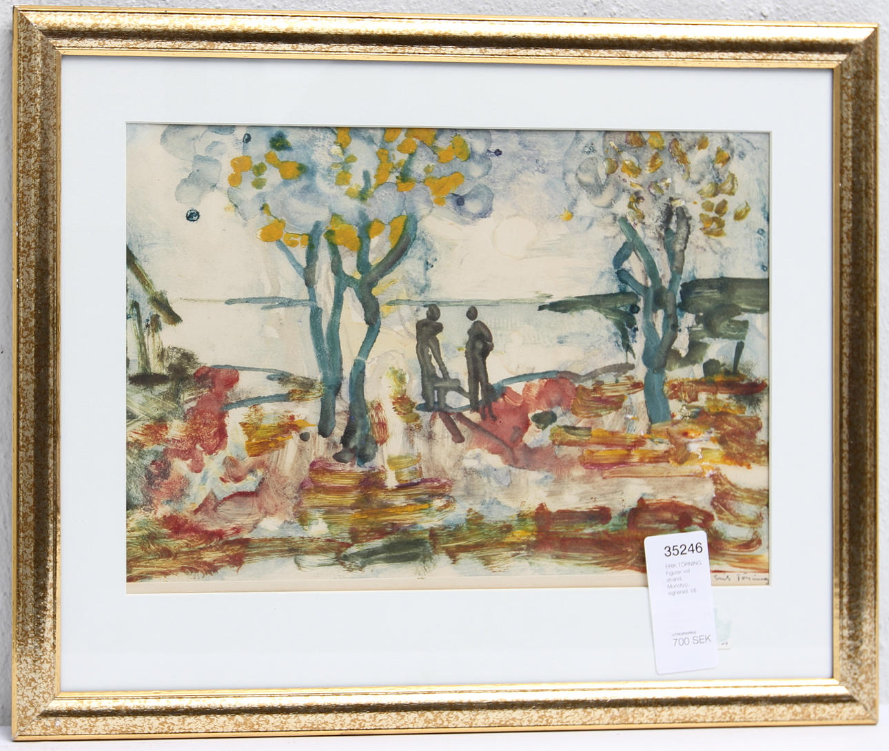 ERIK TÖRNING. Figurer vid strand. Monotyp, signerad.