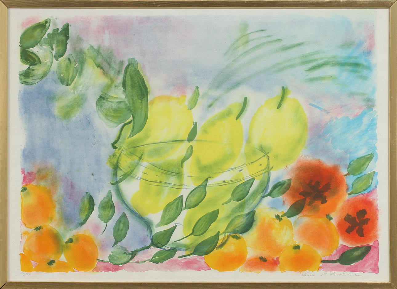 LENA A LINDERHOLM. Skål och frukter, färglitografi, signerad och numrerad 119/225.