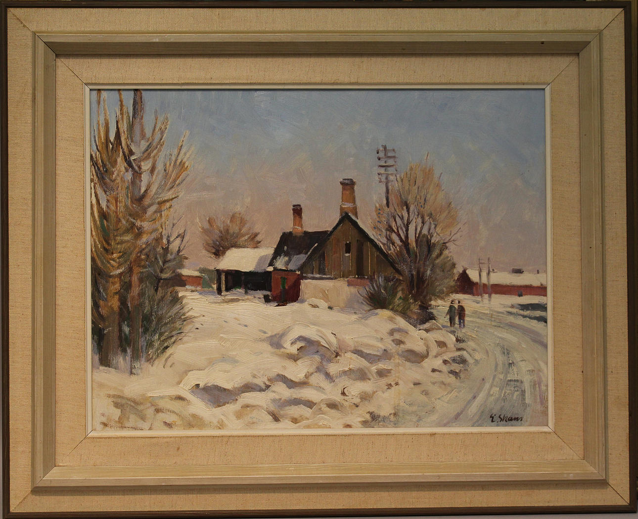 ESKIL SKANS. "Gammal smedja". Olja på pannå. Signerad E Skans.