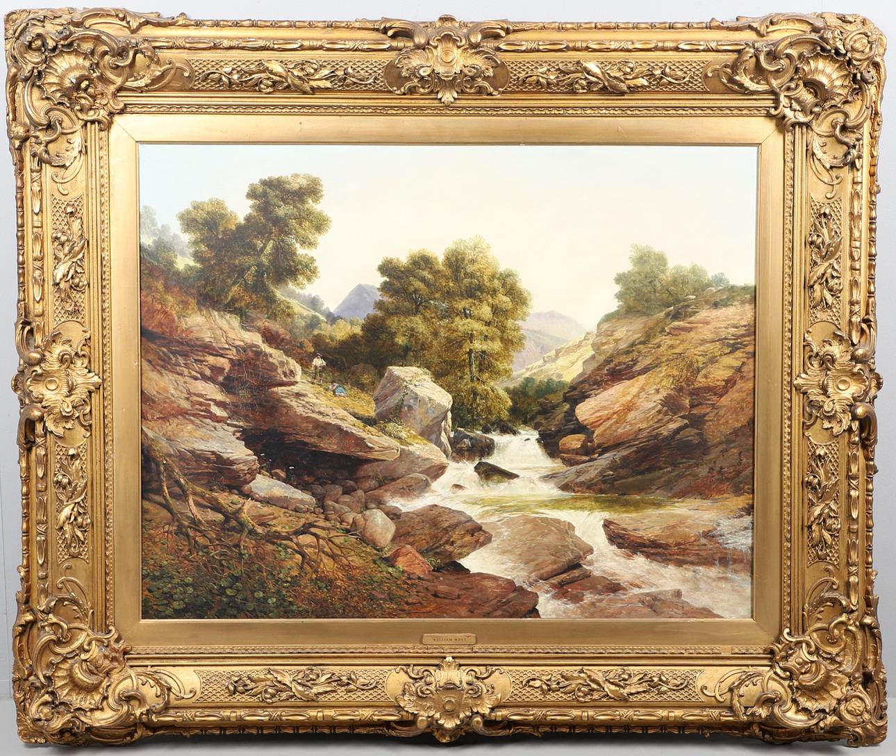 WILLIAM WEST (1801-1861). FIGURES BY A ROCKY RAVINE.