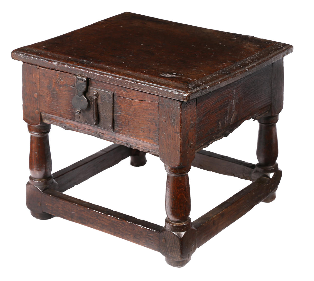 A MID-17TH CENTURY OAK BOX STOOL, ENGLISH, CIRCA 1650.