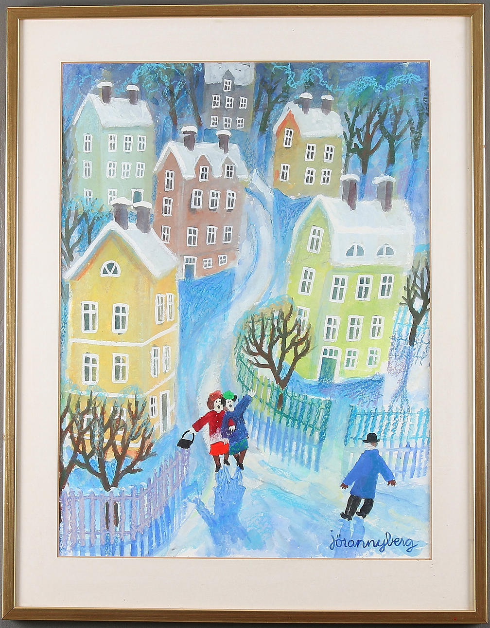 JÖRAN NYBERG. Vintermöte, gouache, signerad.