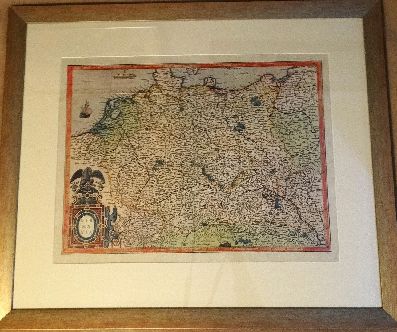 MAP, GERMANIA MOTIF, WITH FRAME.