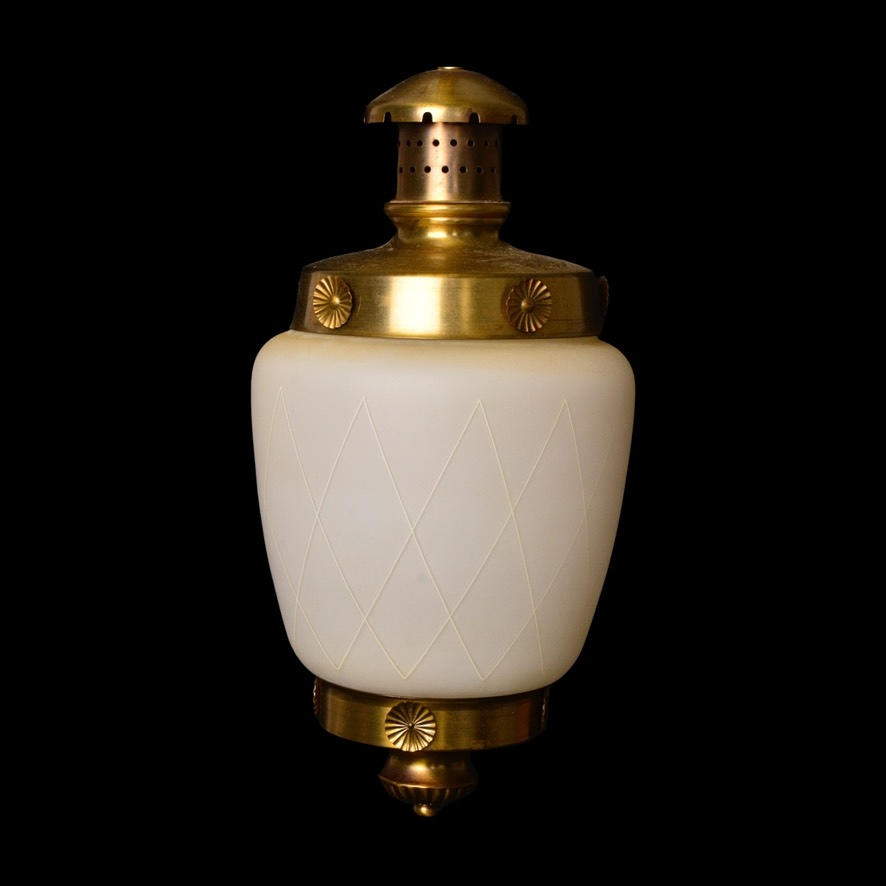 EINAR BÄCKSTRÖM. Taklampa, mässing/glas, 1900-tal.